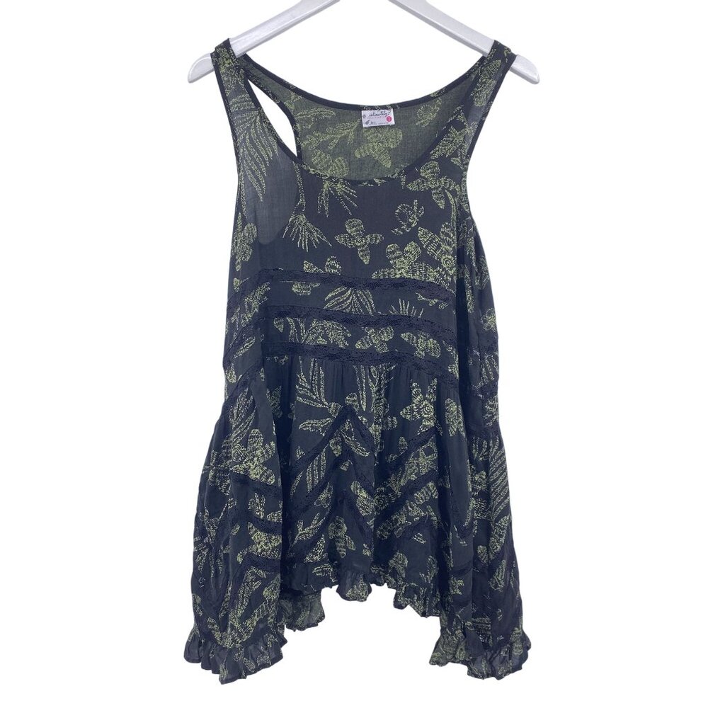 Intimately Free People boho flowy tank size XS Black lace trim shark bite oversi